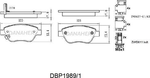 Danaher DBP1989/1 - Гальмівні колодки, дискові гальма autocars.com.ua