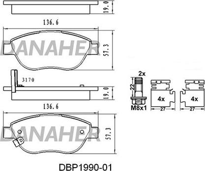 Danaher DBP1990-01 - Гальмівні колодки, дискові гальма autocars.com.ua