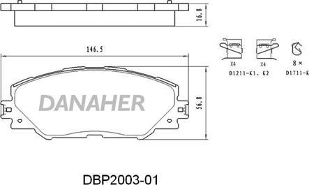 Danaher DBP2003-01 - Тормозные колодки, дисковые, комплект autodnr.net