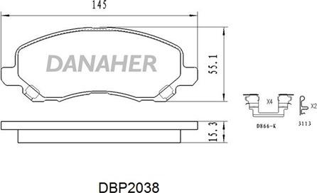 Danaher DBP2038 - Гальмівні колодки, дискові гальма autocars.com.ua