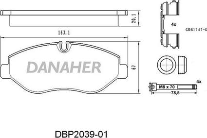 Danaher DBP2039-01 - Гальмівні колодки, дискові гальма autocars.com.ua