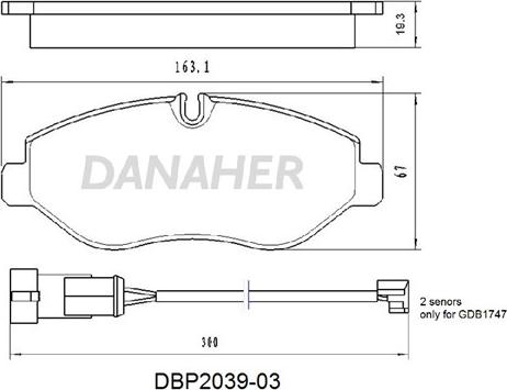 Danaher DBP2039-03 - Гальмівні колодки, дискові гальма autocars.com.ua