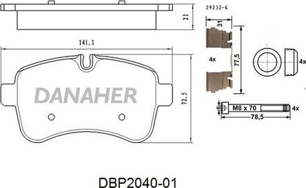 Danaher DBP2040-01 - Тормозные колодки, дисковые, комплект autodnr.net