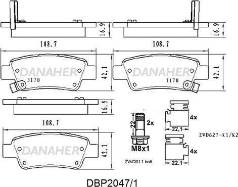 Danaher DBP2047/1 - Тормозные колодки, дисковые, комплект autodnr.net