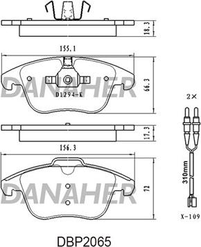 Danaher DBP2065 - Гальмівні колодки, дискові гальма autocars.com.ua