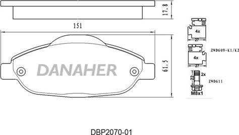 Danaher DBP2070-01 - Гальмівні колодки, дискові гальма autocars.com.ua