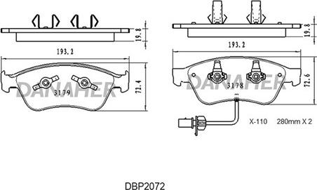 Danaher DBP2072 - Гальмівні колодки, дискові гальма autocars.com.ua