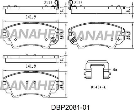 Danaher DBP2081-01 - Тормозные колодки, дисковые, комплект autodnr.net