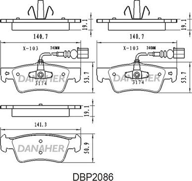 Danaher DBP2086 - Гальмівні колодки, дискові гальма autocars.com.ua