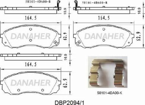 Danaher DBP2094/1 - Гальмівні колодки, дискові гальма autocars.com.ua