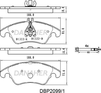 Danaher DBP2099/1 - Гальмівні колодки, дискові гальма autocars.com.ua