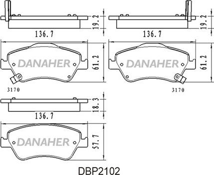 Danaher DBP2102 - Гальмівні колодки, дискові гальма autocars.com.ua