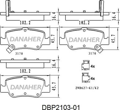 Danaher DBP2103-01 - Гальмівні колодки, дискові гальма autocars.com.ua