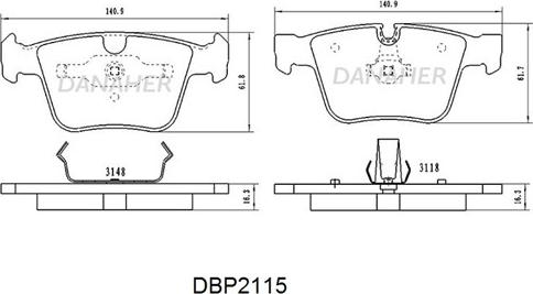 Danaher DBP2115 - Тормозные колодки, дисковые, комплект autodnr.net
