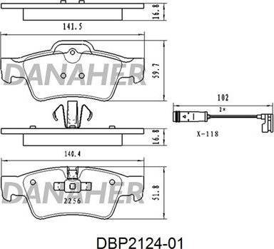 Danaher DBP2124-01 - Гальмівні колодки, дискові гальма autocars.com.ua