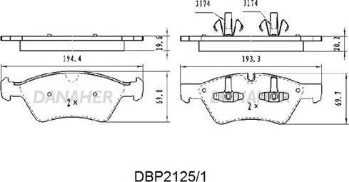 Danaher DBP2125/1 - Гальмівні колодки, дискові гальма autocars.com.ua