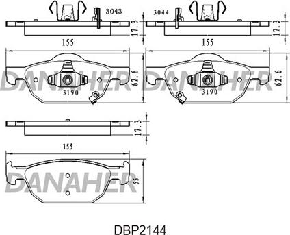 Danaher DBP2144 - Гальмівні колодки, дискові гальма autocars.com.ua