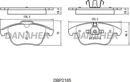 Danaher DBP2165 - Гальмівні колодки, дискові гальма autocars.com.ua