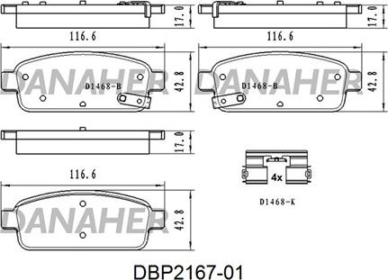 Danaher DBP2167-01 - Гальмівні колодки, дискові гальма autocars.com.ua
