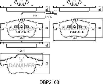 Danaher DBP2168 - Гальмівні колодки, дискові гальма autocars.com.ua