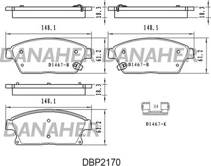 Danaher DBP2170 - Гальмівні колодки, дискові гальма autocars.com.ua