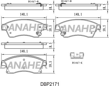 Danaher DBP2171 - Гальмівні колодки, дискові гальма autocars.com.ua