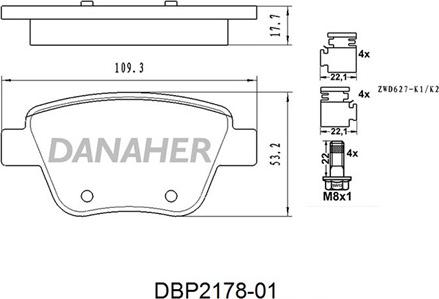 Danaher DBP2178-01 - Тормозные колодки, дисковые, комплект autodnr.net