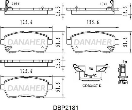 Danaher DBP2181 - Тормозные колодки, дисковые, комплект autodnr.net