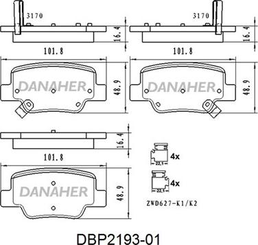 Danaher DBP2193-01 - Гальмівні колодки, дискові гальма autocars.com.ua