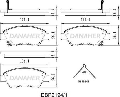 Danaher DBP2194/1 - Гальмівні колодки, дискові гальма autocars.com.ua