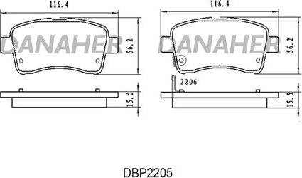 Danaher DBP2205 - Гальмівні колодки, дискові гальма autocars.com.ua