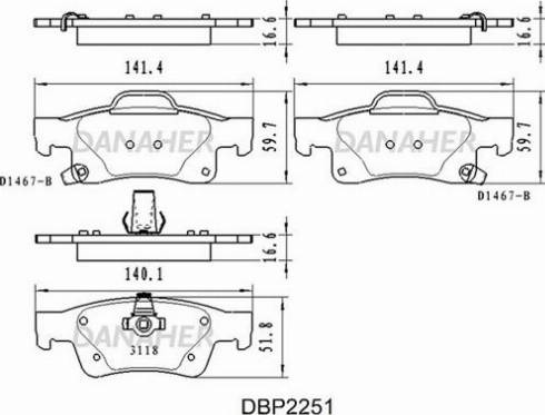 Danaher DBP2251 - Гальмівні колодки, дискові гальма autocars.com.ua