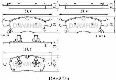 Danaher DBP2275 - Тормозные колодки, дисковые, комплект autodnr.net