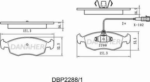 Danaher DBP2288/1 - Гальмівні колодки, дискові гальма autocars.com.ua