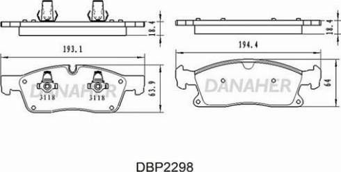 Danaher DBP2298 - Тормозные колодки, дисковые, комплект autodnr.net