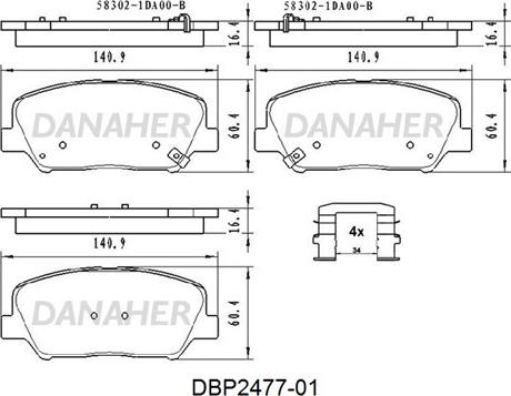 Danaher DBP2477-01 - Гальмівні колодки, дискові гальма autocars.com.ua