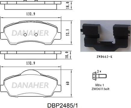 Danaher DBP2485/1 - Гальмівні колодки, дискові гальма autocars.com.ua