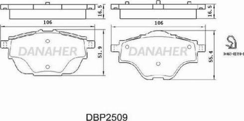 Danaher DBP2509 - Гальмівні колодки, дискові гальма autocars.com.ua