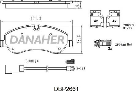 Danaher DBP2661 - Гальмівні колодки, дискові гальма autocars.com.ua