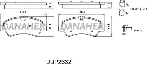 Danaher DBP2662 - Гальмівні колодки, дискові гальма autocars.com.ua
