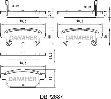 Danaher DBP2687 - Гальмівні колодки, дискові гальма autocars.com.ua