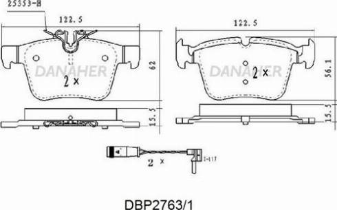 Danaher DBP2763/1 - Гальмівні колодки, дискові гальма autocars.com.ua