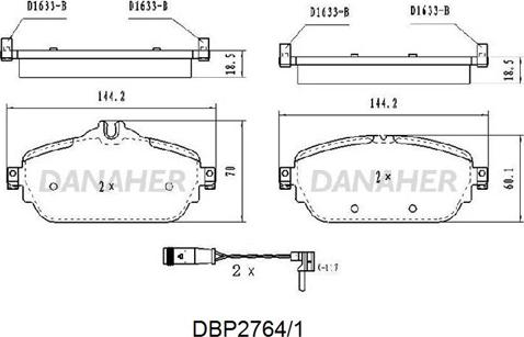 Danaher DBP2764/1 - Гальмівні колодки, дискові гальма autocars.com.ua