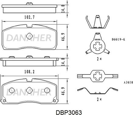 Danaher DBP3063 - Гальмівні колодки, дискові гальма autocars.com.ua