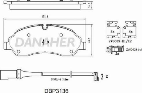 Danaher DBP3136 - Гальмівні колодки, дискові гальма autocars.com.ua