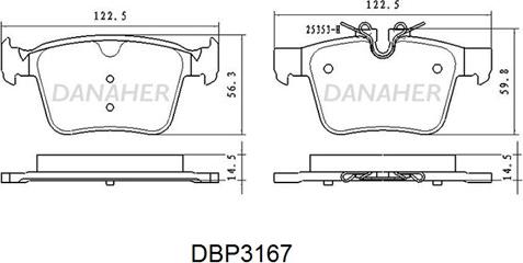 Danaher DBP3167 - Тормозные колодки, дисковые, комплект autodnr.net