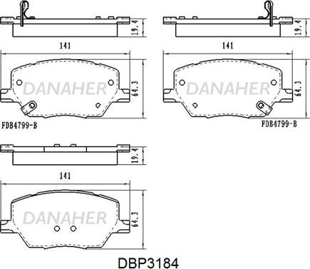 Danaher DBP3184 - Гальмівні колодки, дискові гальма autocars.com.ua