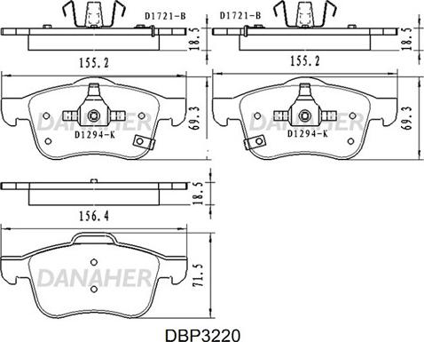 Danaher DBP3220 - Гальмівні колодки, дискові гальма autocars.com.ua