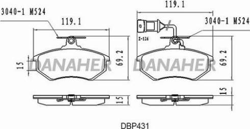 Danaher DBP431 - Тормозные колодки, дисковые, комплект autodnr.net