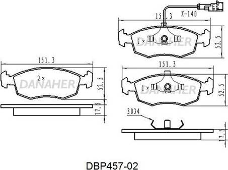 Danaher DBP457-02 - Гальмівні колодки, дискові гальма autocars.com.ua